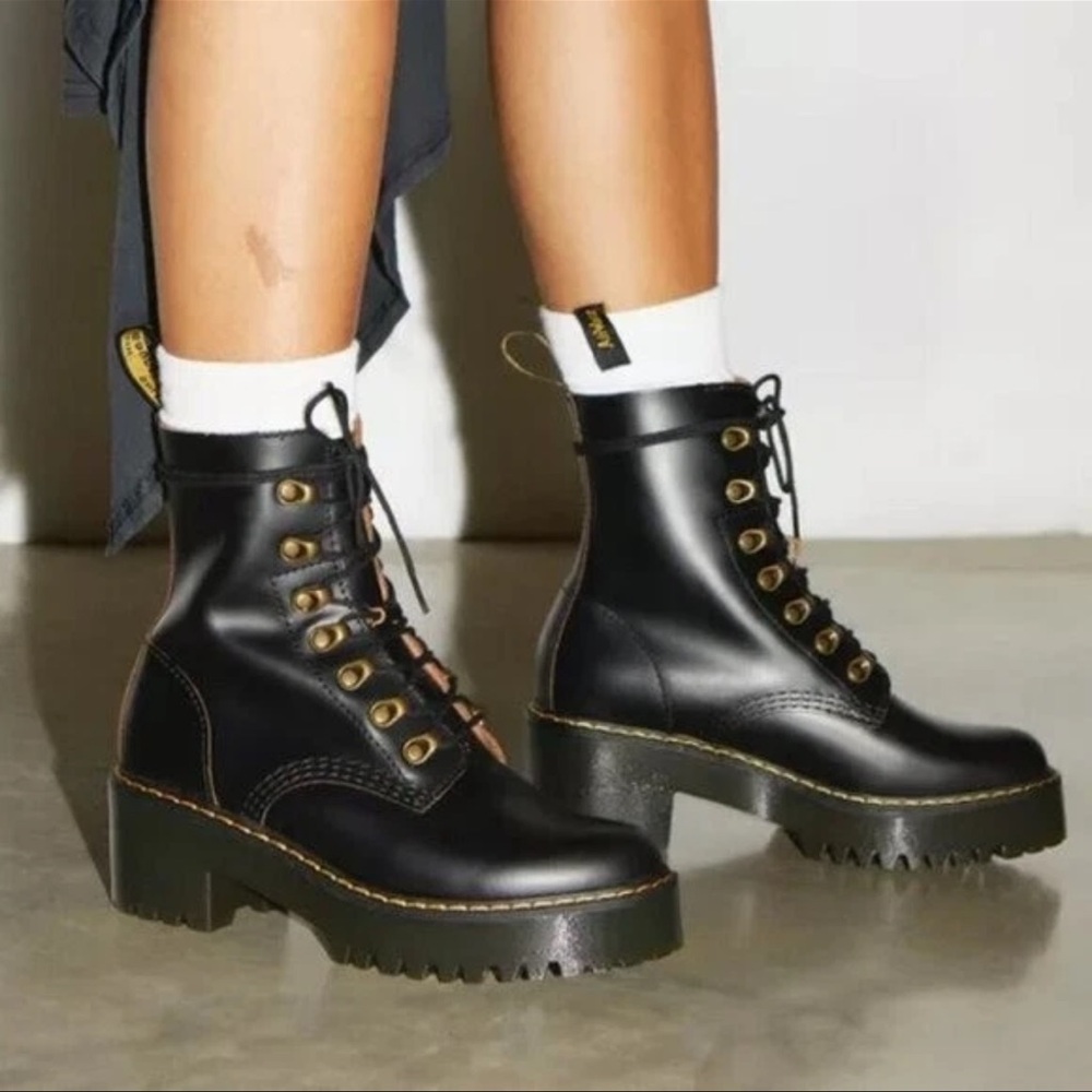 Dr. Martens Black Leather Combat Boots-Leona style